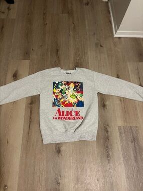 Disney Gray Crewneck with Colorful Alice in Wonderland Graphic